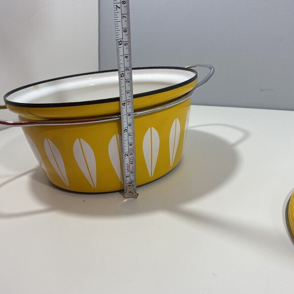 Vintage MCM Cathrineholm 8.5" Pot With Lid Lotus Yellow Norway, See Measurements - Picture 9 of 9